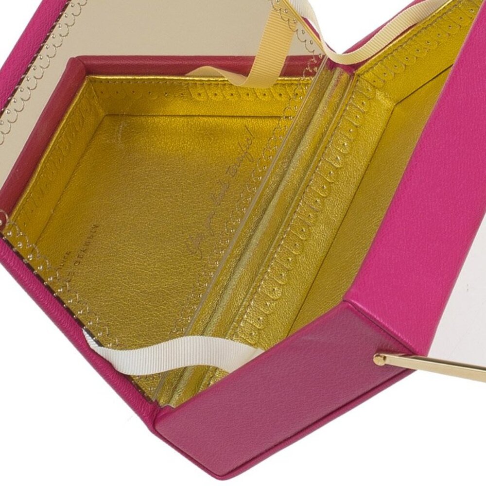 Charlotte Olympia Shocking Pink Leather Box Clutch Purse w/ Large Mirror - Picture 4 of 6